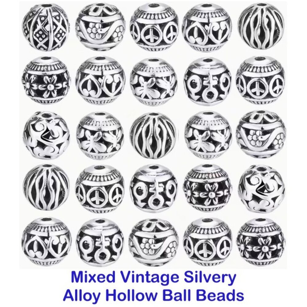 Mixed Vintage Silvery Alloy Hollow Ball Beads 18 beads